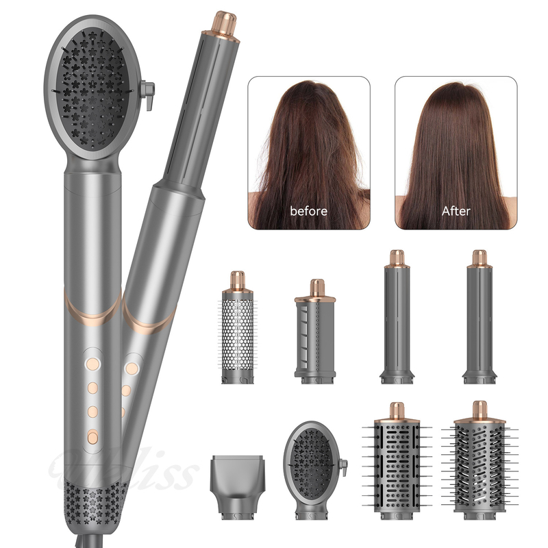 プロ 8 in 1 ヘアスタイラー ホットエアブラシ マルチ カリング ドライング ストレッチング ネガティブなイオン 折りたたみ ギフトセット