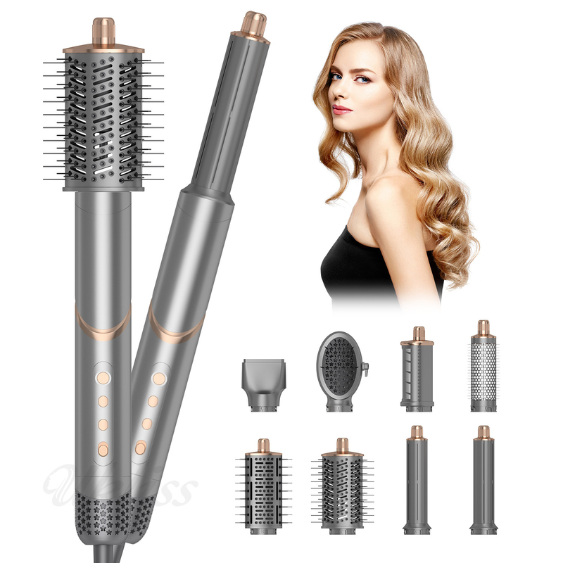 プロ 8 in 1 ヘアスタイラー ホットエアブラシ マルチ カリング ドライング ストレッチング ネガティブなイオン 折りたたみ ギフトセット