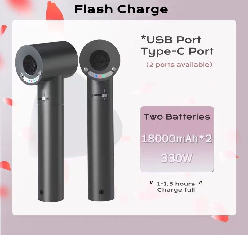 330W パワフルワイヤレス吹風機 ターボジェット扇風機 清掃扇風機 大容量バッテリータイプC 充電