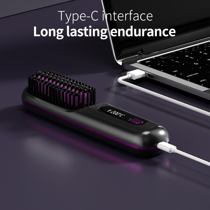 ポータブル ワイヤレス ヘアストレイン ブラシ 35W 急速 熱付け タイプC 陰性イオン温度ディスプレイ画面