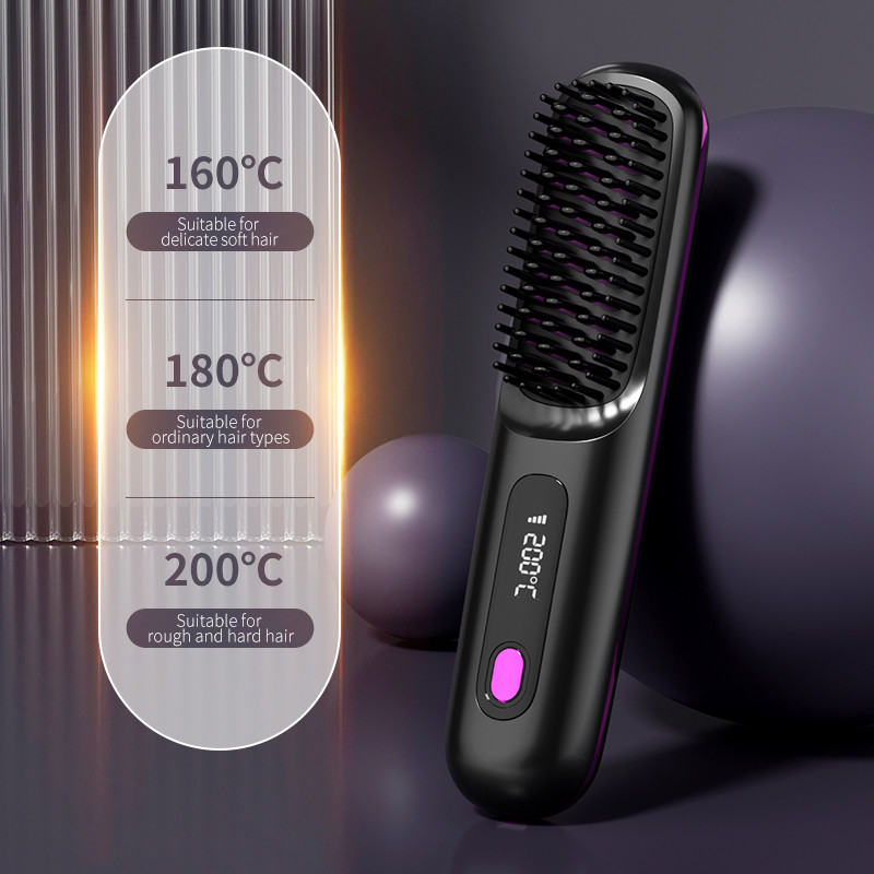 ポータブル ワイヤレス ヘアストレイン ブラシ 35W 急速 熱付け タイプC 陰性イオン温度ディスプレイ画面