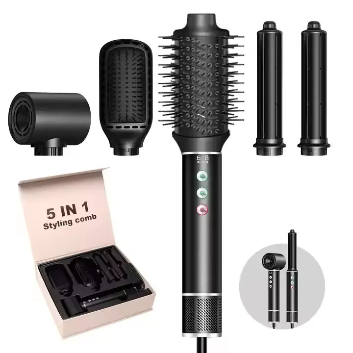 5 in 1 ホットエアブラシ 高速ブラシレスモーター オートマティック カールリング ヘアドライヤーセット ネガティブイオン航空 アルミシェル