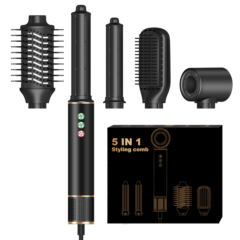 5 in 1 ホットエアブラシ 高速ブラシレスモーター オートマティック カールリング ヘアドライヤーセット ネガティブイオン航空 アルミシェル