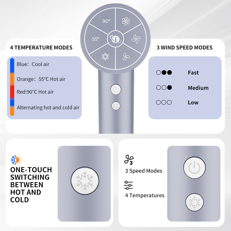 プロフェッショナルサロングレード 1800W 高電力 500億プラズマ 軽量 乾燥速度速いヘアドライヤー オーダーメイドロゴと3つのノズル