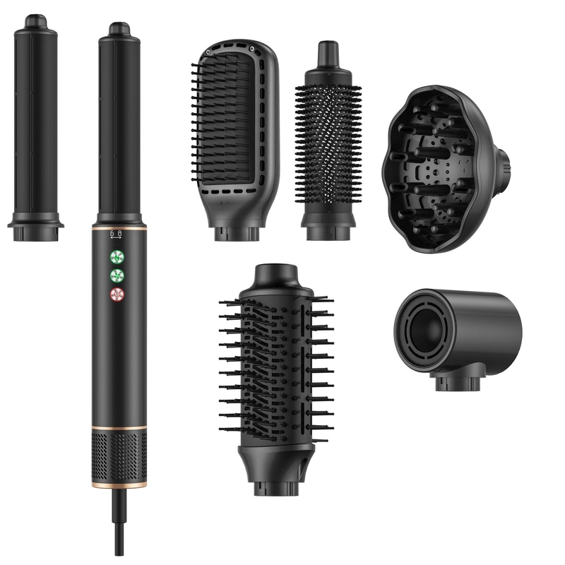 7 in 1 高速ホットエアスタイラー 110 000 RPM 回転式 ヘアプロフェッショナル フリズフリー吹風乾燥機 ブラシ 熱損傷なし