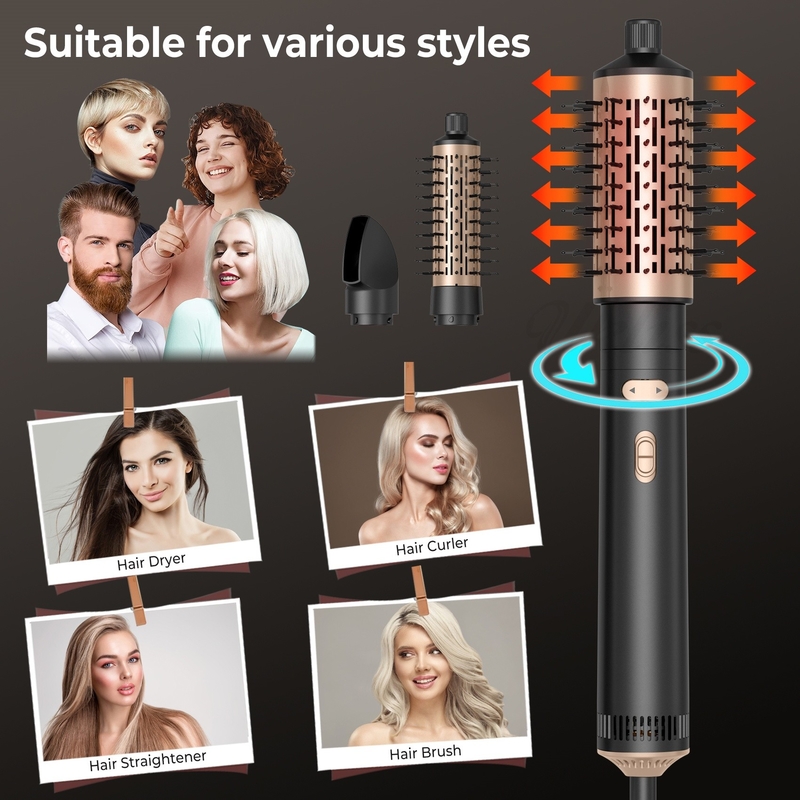 ヘアドライヤーブラシ 6 in 1 ヘアスタイラー シルバーイオン技術 素早く乾燥するマルチスタイラー