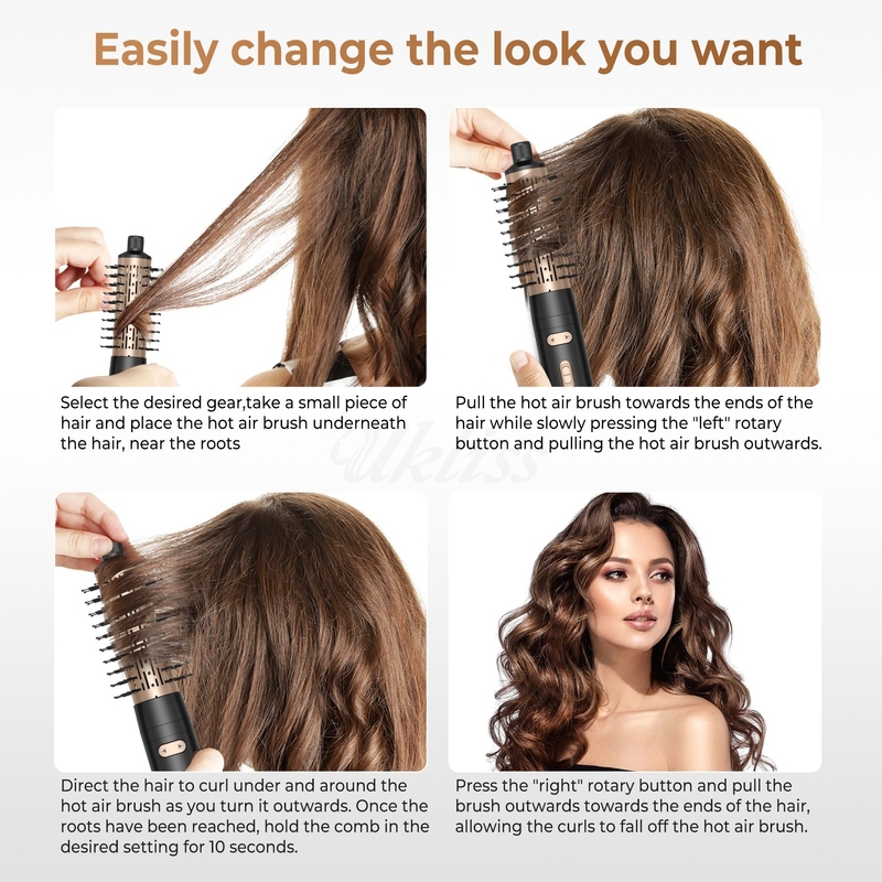 ヘアドライヤーブラシ 6 in 1 ヘアスタイラー シルバーイオン技術 素早く乾燥するマルチスタイラー