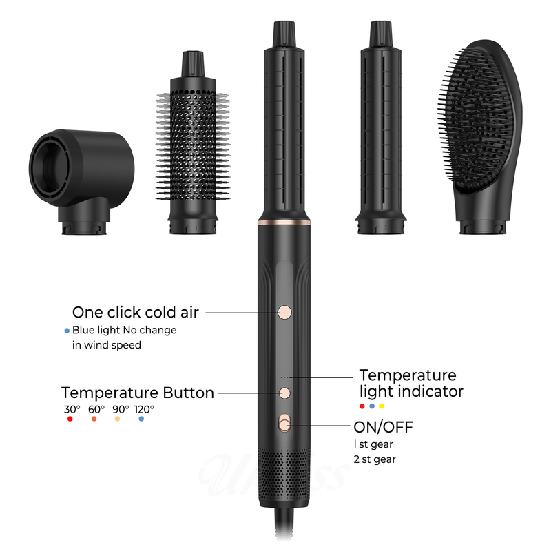 プロ ホットエアスタイリング ヘアドライヤー ブラシ 5 in 1 スピード ネガティブイオン 急速乾燥 冷 4 ギア 電圧 110V/50HZ 240V/60HZ
